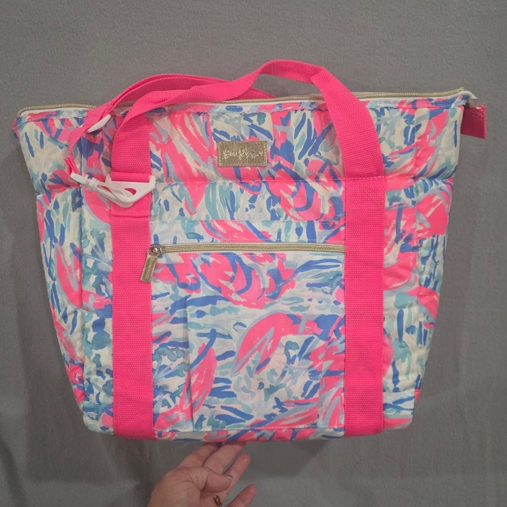 Lilly Pulitzer Insulated Cooler Tote Bag Pink Blue Floral Beach Picnic Travel